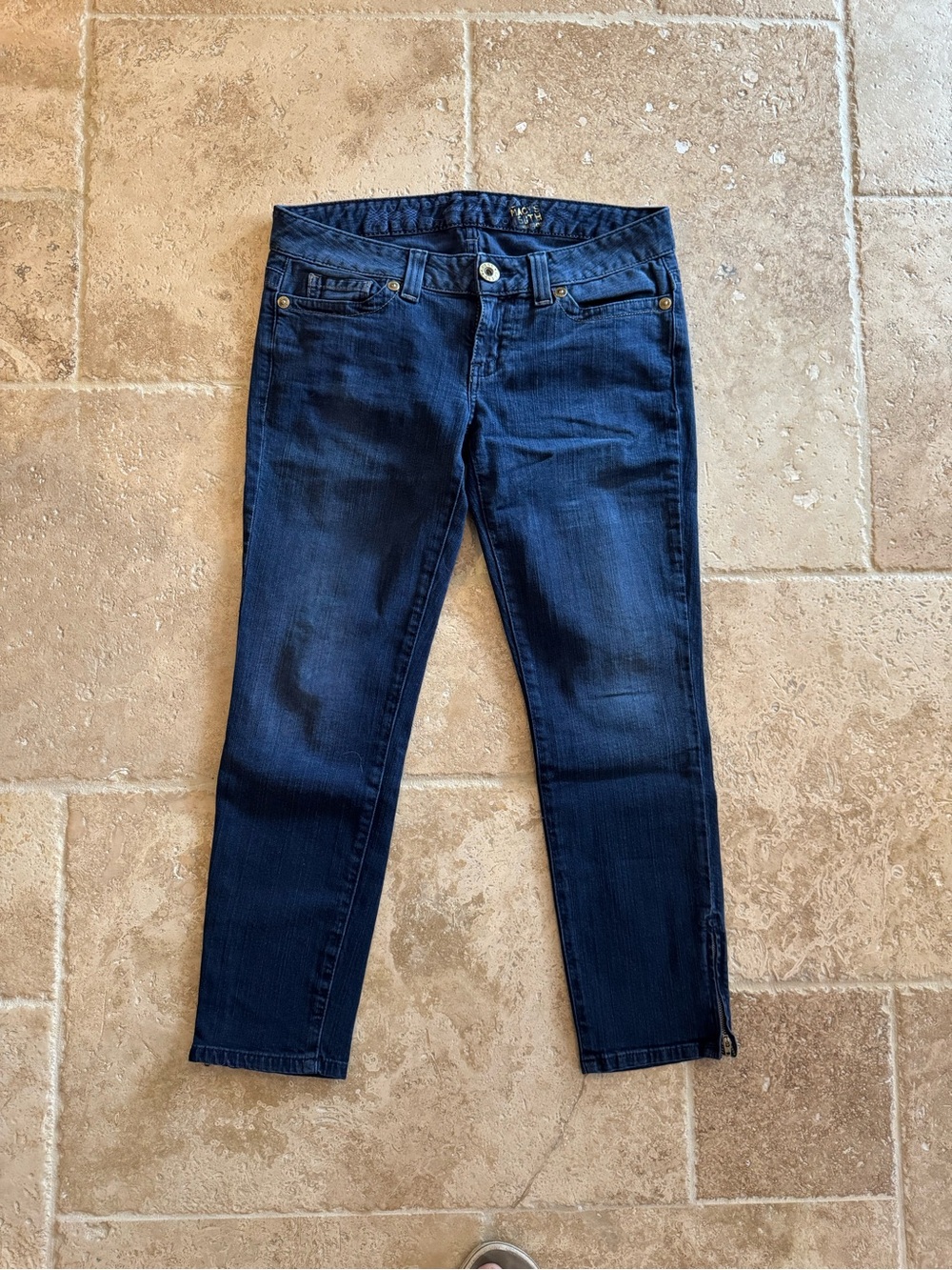 Slim Dark Blue Women's Skinny Jeans with Ankle Zips